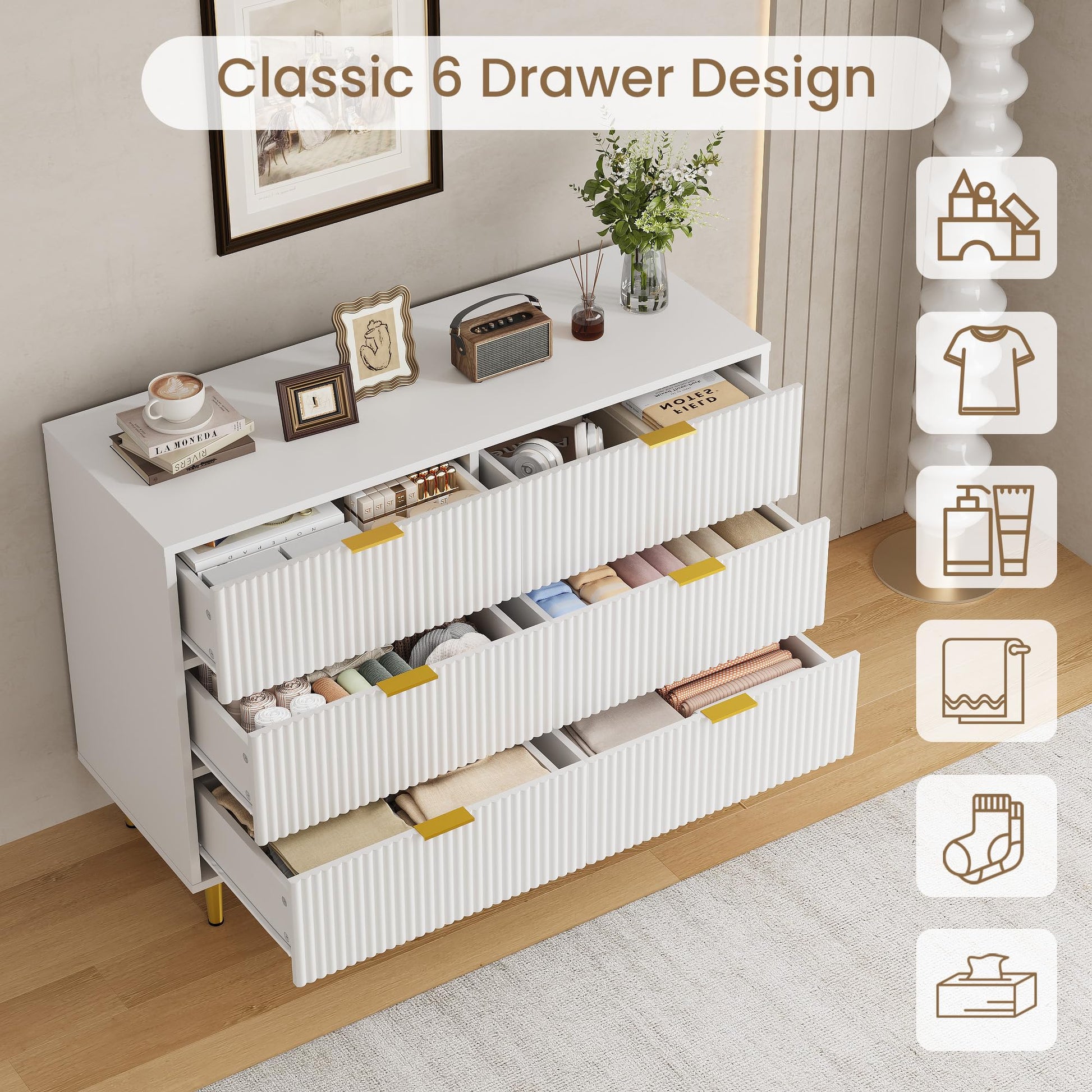 Klassisches Design mit sechs Schubladen für maximale Aufbewahrung